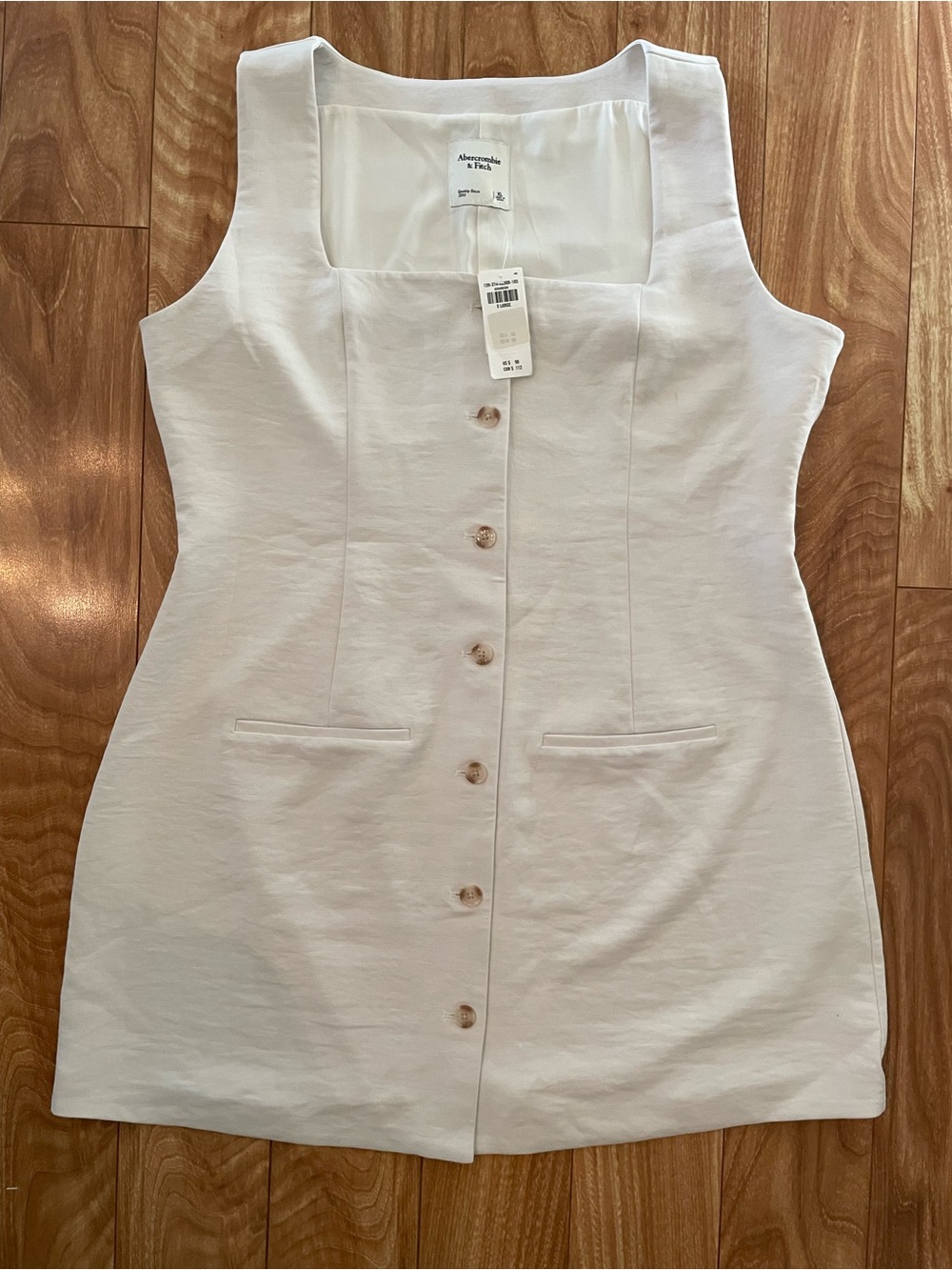 Abercrombie & Fitch White Square-Neck Button Sleeveless Mini Dress Size XL new +